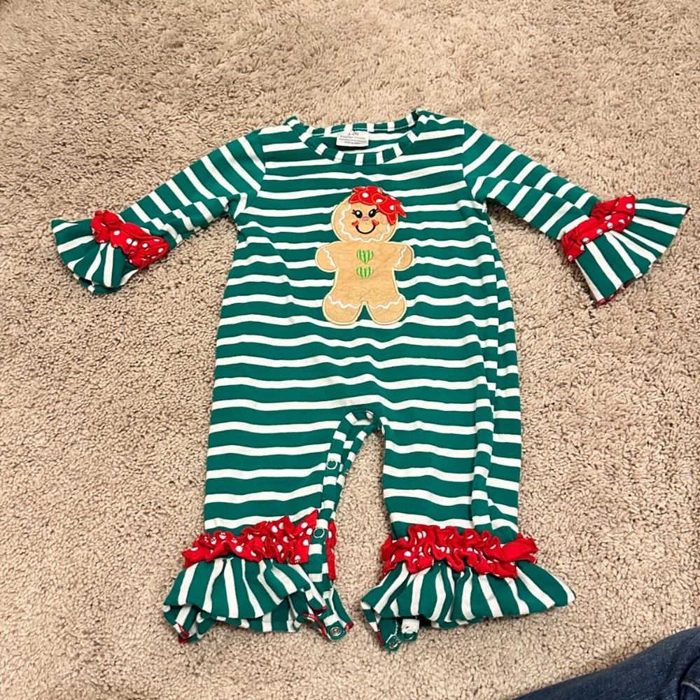 Christmas Gingerbread Baby Ruffled Outfit